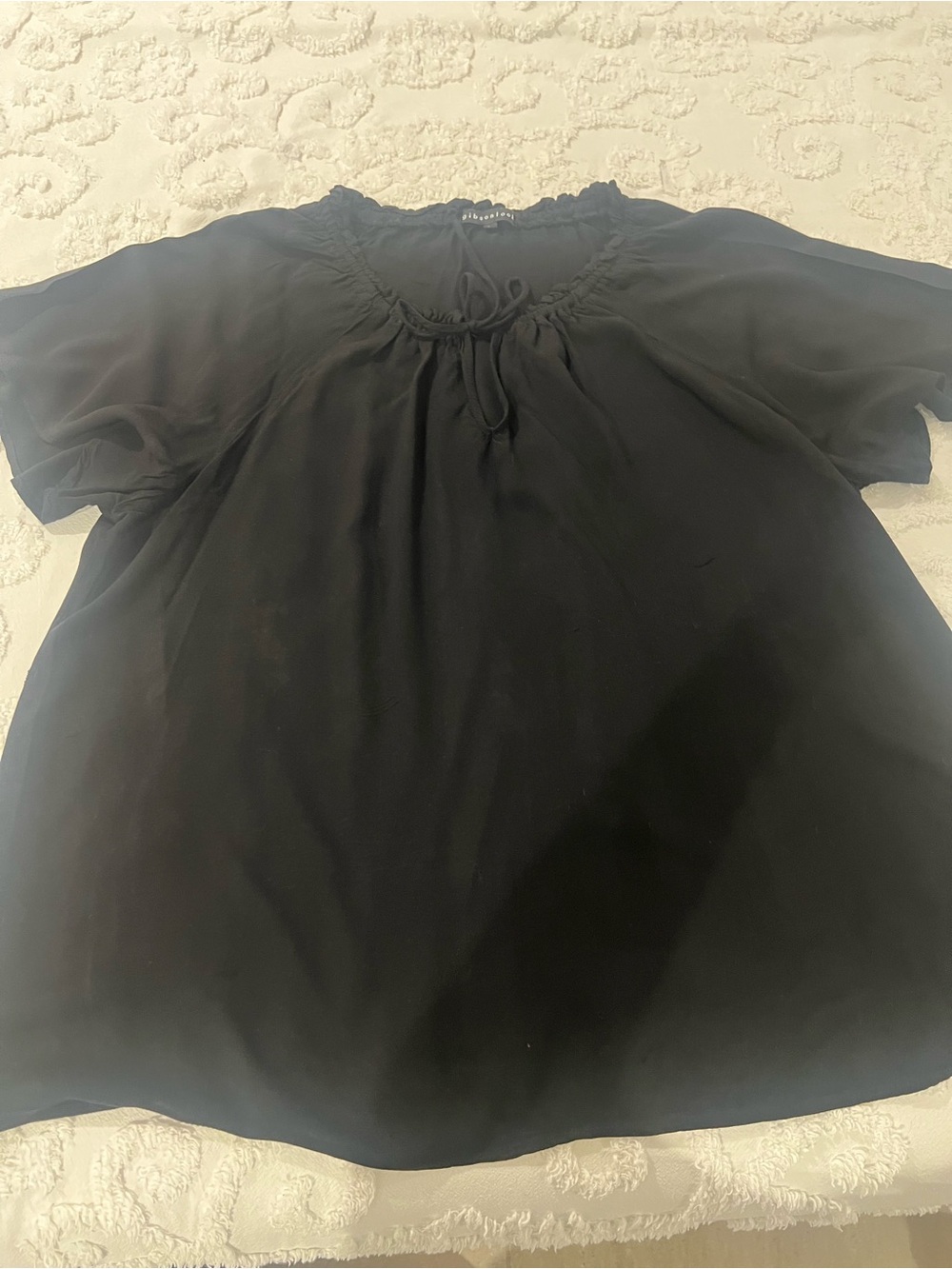 Gibson Black Short-Sleeve Peasant Blouse
